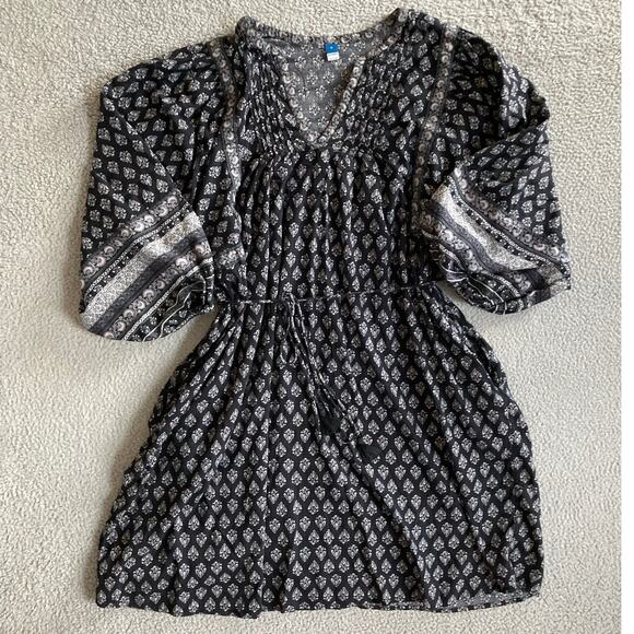 Old Navy Mini Dress 4x Boho Balloon Long Sleeve Baby Doll Belted Black Beach - Picture 12 of 16